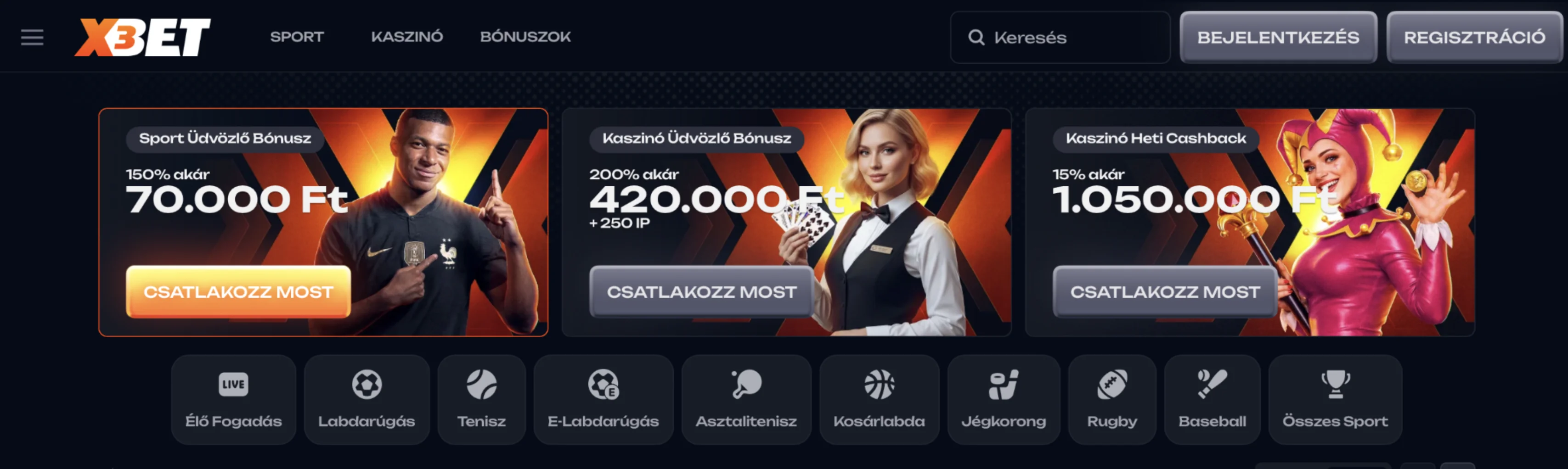 X3Bet sportfogadás és kaszinó felület